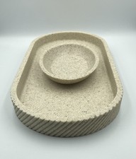 Travertine Sand Textured Speckled Oval Soap Dish With Matching Base Dish.