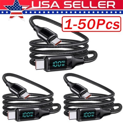 120w Super Fast USB Type-C Charging Braid Phone Charger Lead with Display Lot