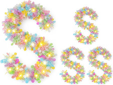 4 Pcs 33Ft Easter Tinsel Garlands with LED Lights Colorful Spring Tinsel Twist w
