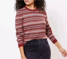 Anne Taylor LOFT Red Fair Isle Lightweight Crewneck Sweater, Women's Size Medium