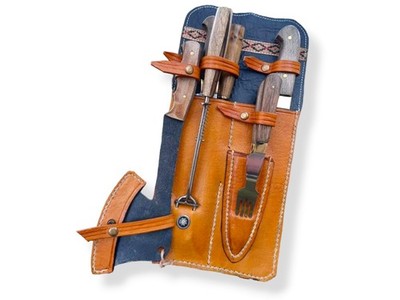 Barbecue Set. BBQ's Argentine Gaucho Set. Asado. Genuine Leather. Hand Forged.