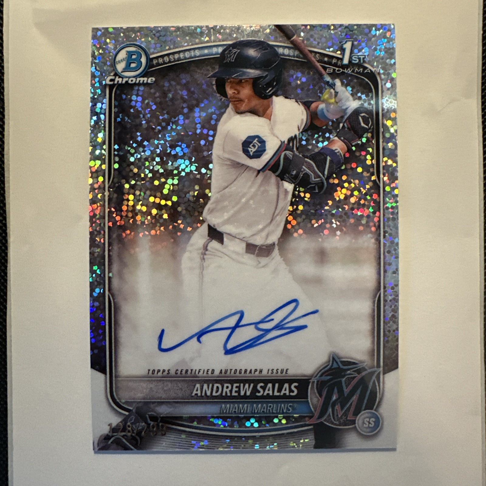 2025 Bowman 1st Chrome Andrew Salas Auto Speckle Refractor /299 CPA-AS Marlins