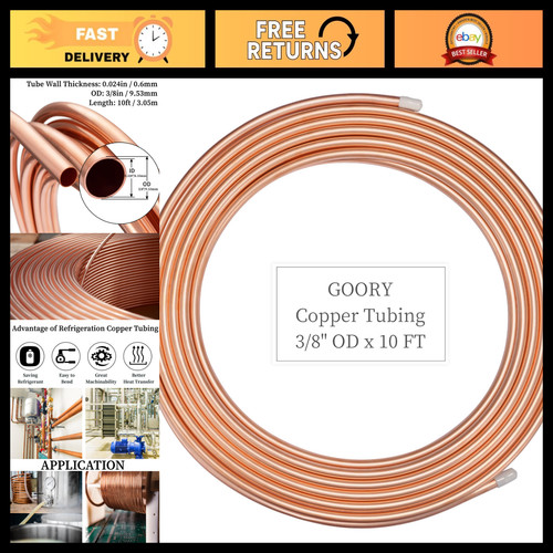 3/8" OD Copper Tubing 10 FT - 99.9% Pure Soft Coil for HVAC & Refrigeration DIY