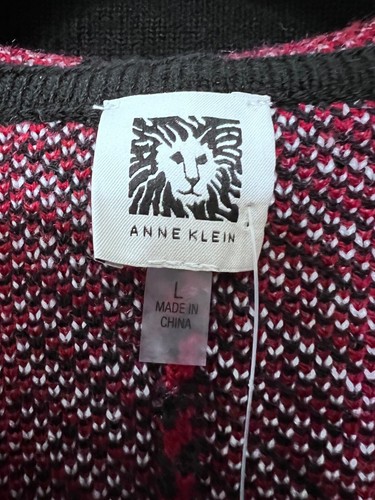 NEW! Anne Klein Hooded Poncho Cape Titian Red Combo Knit Sweater Full Zip Size L - Picture 17 of 21