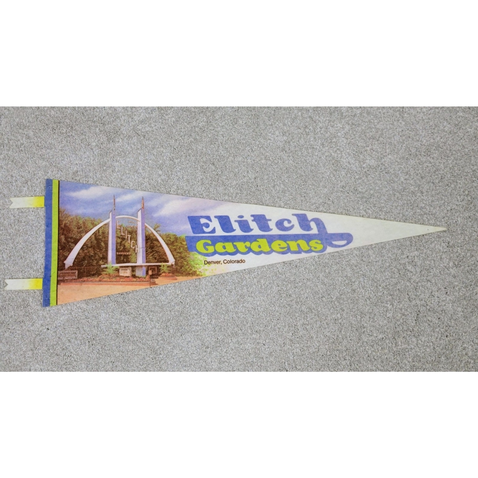 Vtg Elitch Gardens Amusement Park Denver Felt Pennant With Tassels 1980 vtg-elitch-gardens-amusement-park-denver-felt-pennant-with-tassels-1980