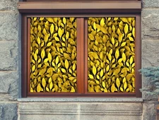 3D Golden Leaves D313 Window Film Print Sticker Cling Stained Glass UV Block Amy