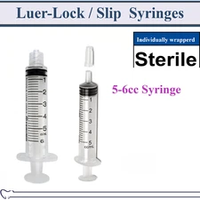 AMGoods 5cc / 5ml LUER SLIP or LUER LOCK SYRINGES STERILE SYRINGE, NO NEEDLE!