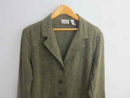 Vintage Chicos 3 Womens XL Dark Green Brown Long Sleeve Blazer Jacket Pockets - Picture 6 of 7