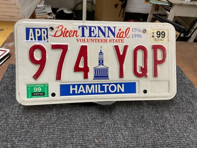 License Plate Tag Vintage Tennessee Hamilton 974 YQP 1999 ''Bicentennial'' Rustic