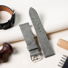 Quick Release Stingray Watch Strap, Gray Leather Watch Band, Men 16mm - 24mm