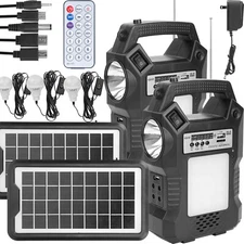2 Packs Solar Panel Kit Power Generator Portable Battery Pack Power Station FM