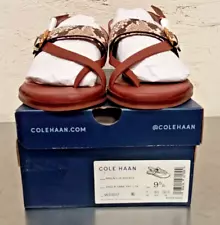 Cole Haan Wmn Anica Lux Buckle Flat Sandal, Brown Snake Print Leather, 9.5