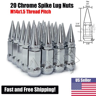 2012-2020 Dodge Ram 1500 Chrome 6 inch Spike Lug Nuts14x1.5 Solid Steel Spiked 2012-2020 Dodge Ram 1500 Chrome 6 inch Spike Lug Nuts14x1.5 Solid Steel Spiked