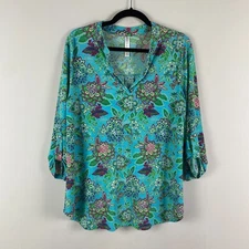 Dear Scarlett Lizzie Floral Blouse Size Medium Popover Blue Multicolor