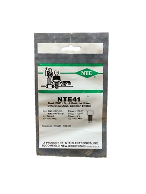 NTE14 Dual, PNP - Si, Hi Gain, Lo Noise, Differential Amp, Common Emitter ECG41