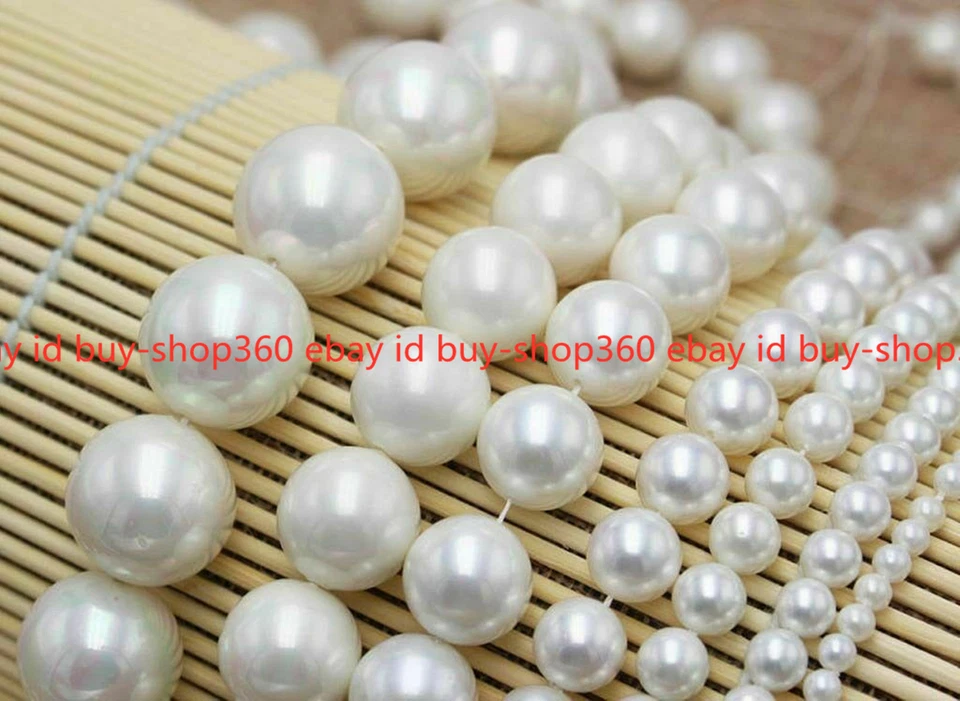 Bonitas cuentas sueltas redondas de perla blanca natural de Tahití de 6/8/10/12/14 mm 15"" Foto 3 de 4