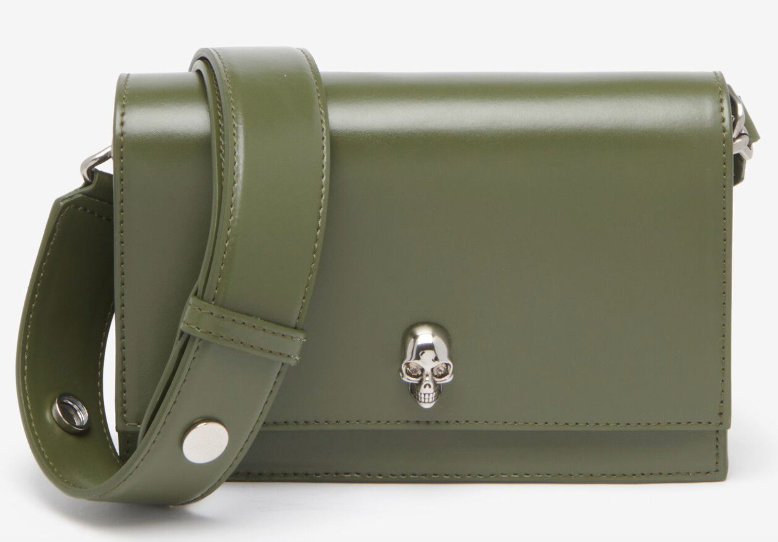 NIB Alexander McQueen Biker Skull Khaki Green Flap Shoulder Crossbody Bag $1490
