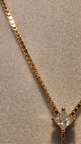 14k Yellow Gold~**3 STONE PRINCESS CUT DIAMOND PENDANT**~17" Box Chain~.85 CTW - Picture 5 of 15