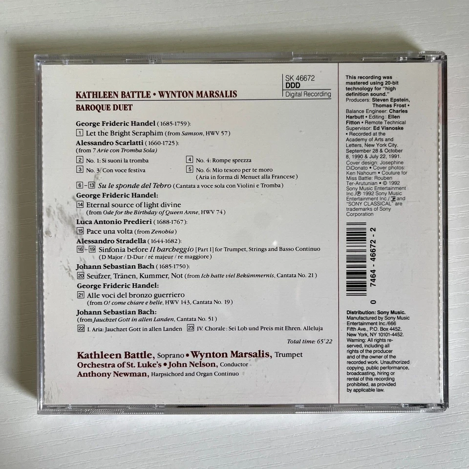 Dúo barroco - Kathleen Battle & Wynton Marsalis - Sony 1992 Foto 4 de 4
