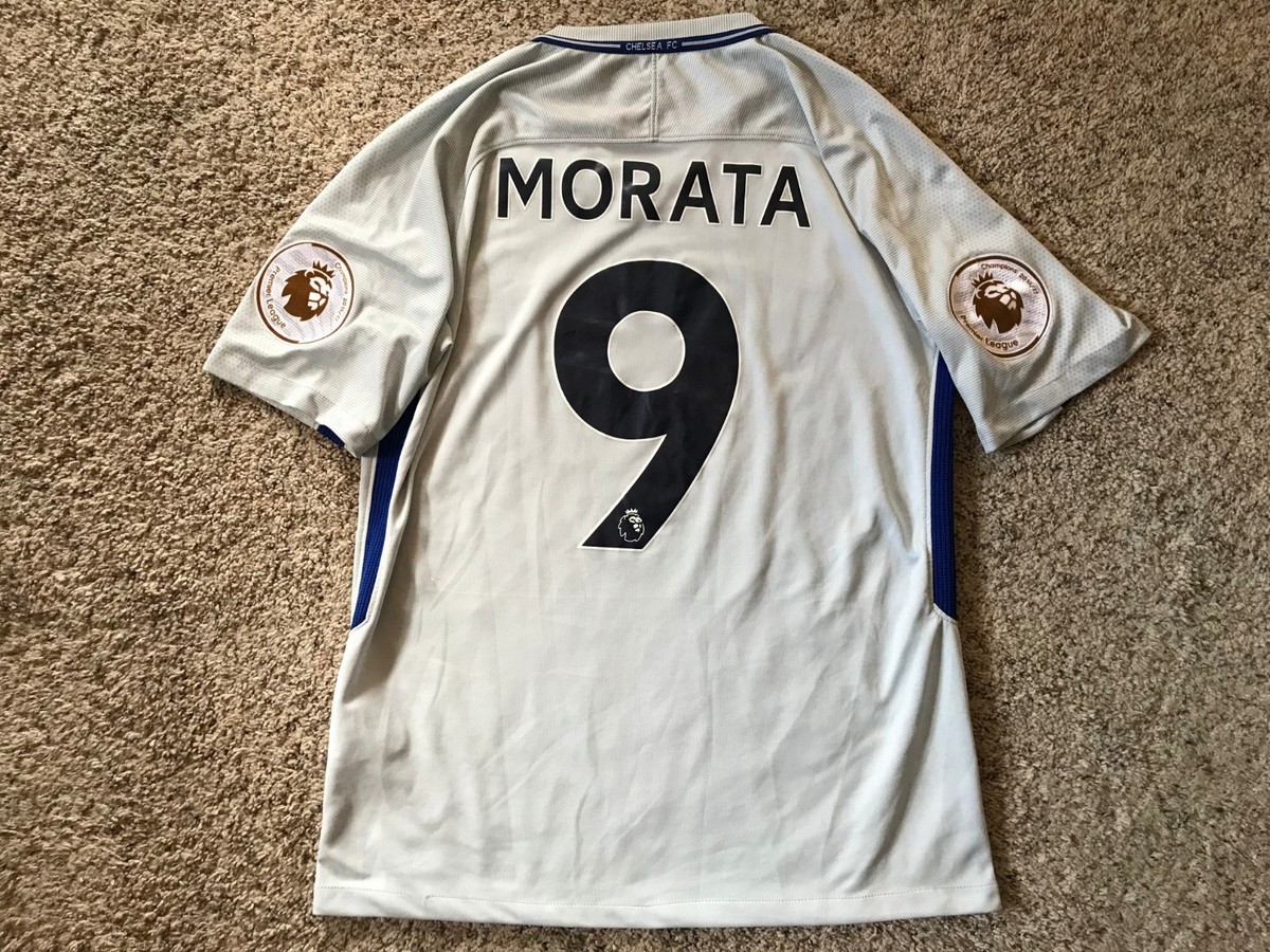 Nike Alvaro Morata Chelsea FC Grey Jersey 2017 Mens Size S Patches