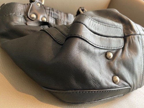 STUART WEITZMAN genuine leather shoulder bag satchel black braided handles - Picture 8 of 20