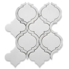 T89AXP Thassos White Marble Arabesque Baroque Lantern Waterjet Tile Polished