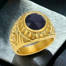 Blue Sapphire With 925 Sterling Silver Gold Plated Ring For Men's #AL353
