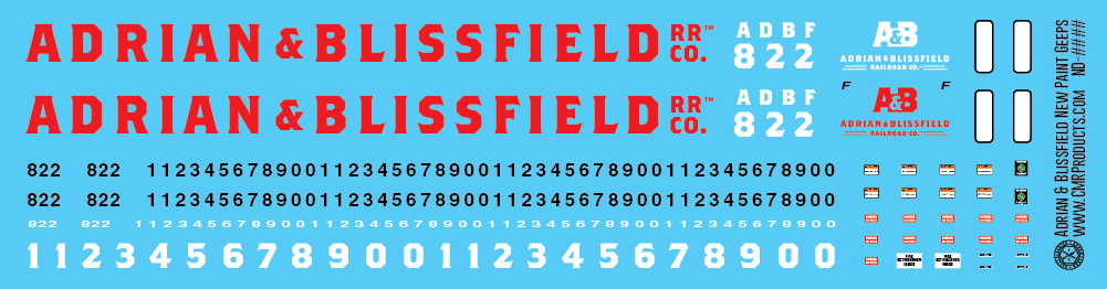 HO Scale - Adrian & Blissfield EMD SD Locomotive Decals