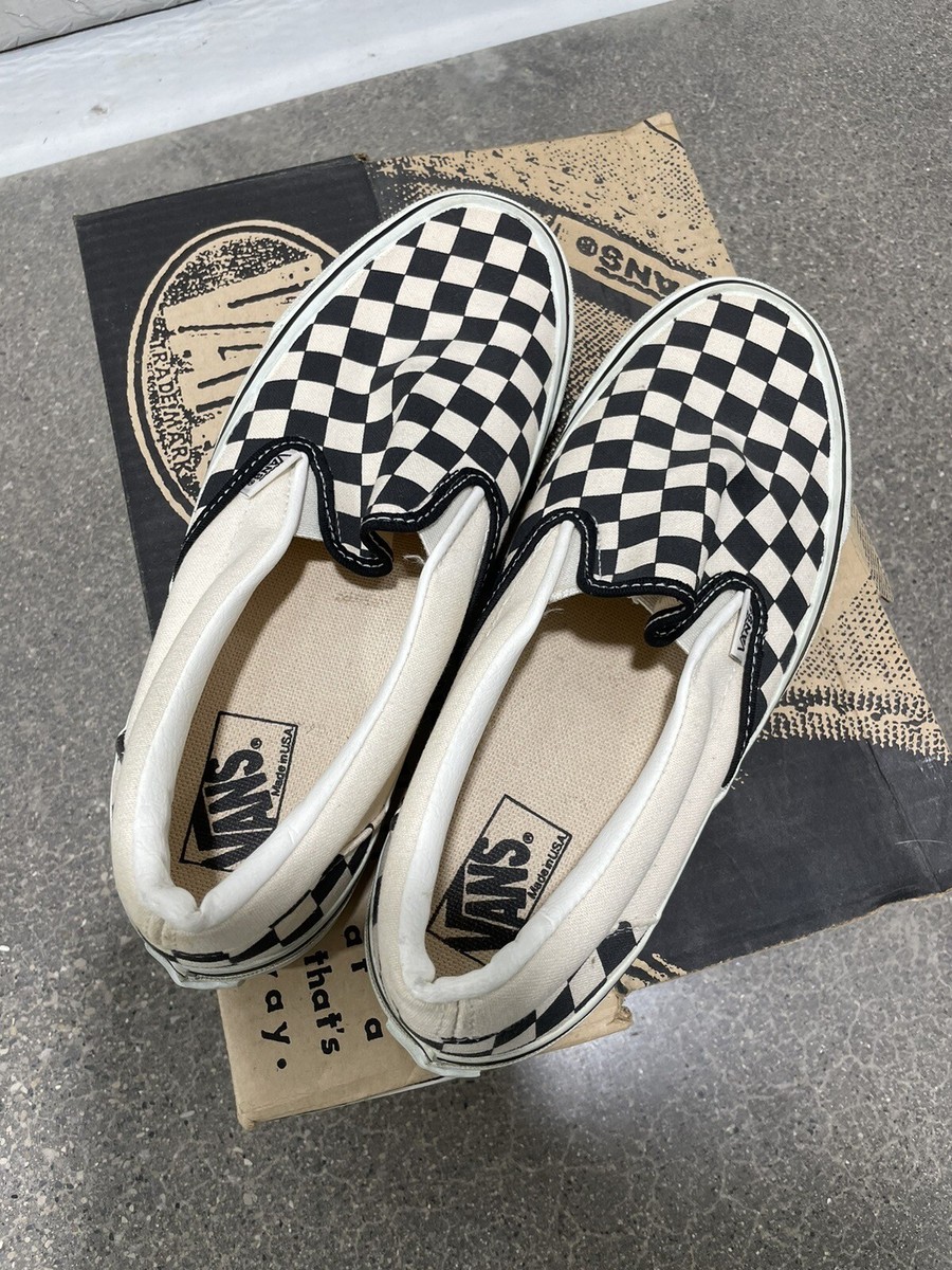 Vans Vintage Made In USA Classic Slip On Checkerboard RARE Mens 