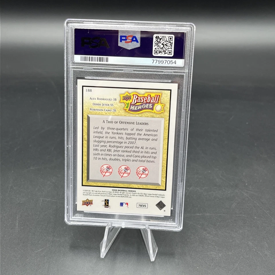 Baseball Heroes (A Rodriguez, D Jeter, R Cano) PSA 10 (2008 Upper Deck, #188) Foto 3 de 3