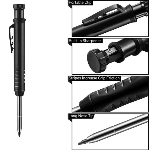 Carpenter Pencil with Sharpener, Solid Pencil with 6pcs Woodworking Pencil Ref - Picture 2 of 2