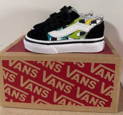 NEW Vans Old Skool V Surf Flame Toddler 2C (flames glow in the