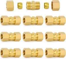 Brass Compression Tube Fitting 1/4 OD x 1/4 OD Compression Union Connector