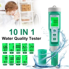 10 in 1 LCD Water Quality Tester Meter Pen PH EC TDS ORP H2 Fertile Salinity S.G