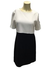 ELIZA J. SHORT SLEEVES BLOCK-COLOR DRESS IVORY /BLACK AND BLUE - 8