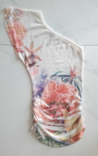 Charlotte Russe One Shoulder White Floral Watercolor Knit Top Size M Made in USA