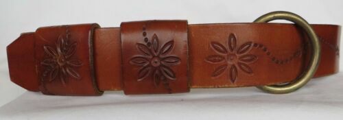 STREETS AHEAD Wide Floral Embossed Leather Belt Women\'s S - Made in USA Streets Ahead Brown Floral Embossed Wide Leather Belt Large  main image 4