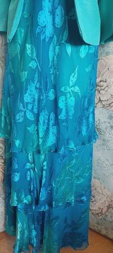 Mon Cheri cameron blake Silk Teal Blue aqua wedding occasion Dress Jacket 16 18 - Picture 7 of 20