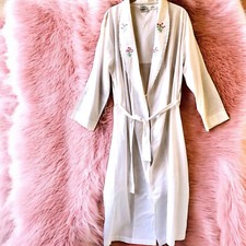 Laura Ashley Vintage Long Robe White Cotton Embroidery Lace Womens Small New