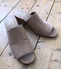 F&F size 6 blush faux suede slip on block heel peeptoe mule sandals