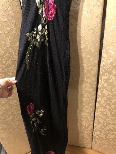 Sue Wong Y2K Black Pink Floral Roses Embroidered Dress Size 6 - Picture 9 of 10