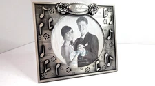 Fetco Silvertone Picture Frame "First Dance" Wedding Theme Music Notes Romantic
