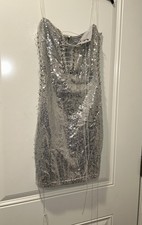 NWT Fashion Nova After Party Chic Sequin Mini Dress Large Silver