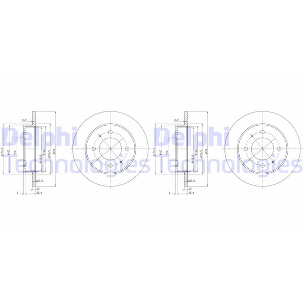 2X Delphi Bremsscheiben 258Mm Voll Hinten Passend FÜR Hyundai Coupe Elantra-image