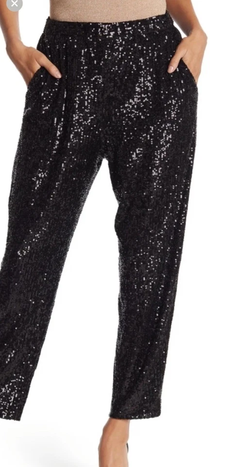 NWT $268 Trina Turk Women's Black Sequin Sparkler Pants Party Holiday Sz XL - Image 3 of 4