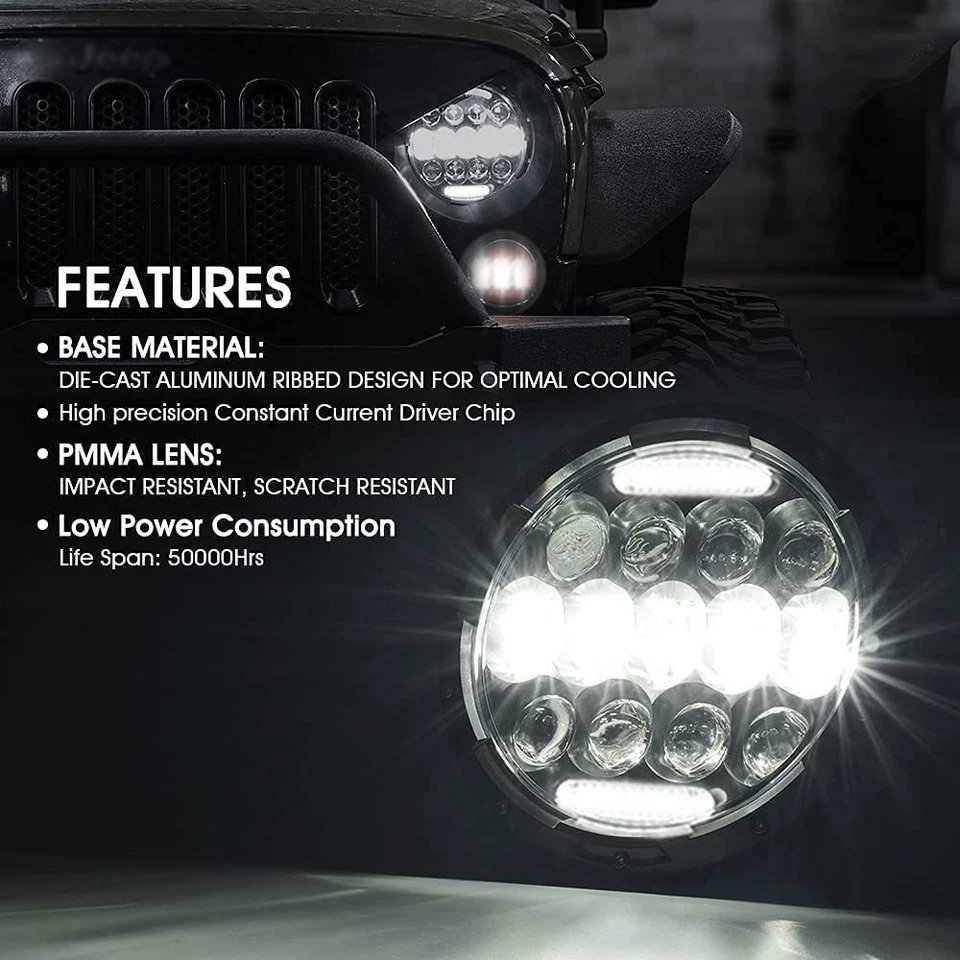 Faróis de LED redondos Hi/Lo H4 7 polegadas para Mercedes Benz 240D 300D 220D 300TD 280 - Imagem 3 de 4