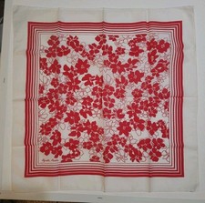 Vintage Elizabeth Arden Bandana Scarf Red  White Floral 20x20 inches 1960's Era