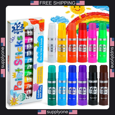 Tempera Paint Sticks 12 Pack Vibrant Colors Non-Toxic Washable Art Supplies