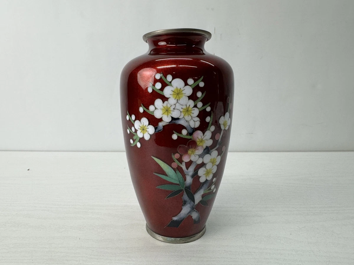 红色景泰蓝日本古董花瓶| eBay