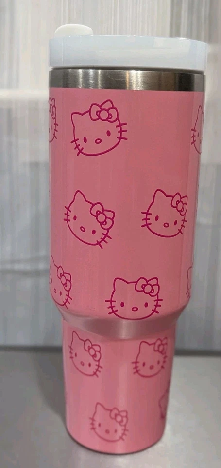 Hello Kitty Pink Stainless Steel Travel Mug Tumbler w/Handle, Lid & Straw  30oz - Image 2 of 4